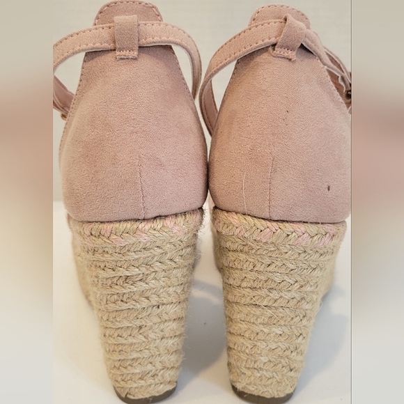 NWOT Espadrille Braided Suede Open Toed Ankle Strap Wedges - Picture 7 of 8